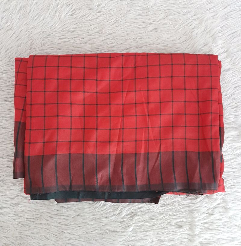 Red and Black Check Saree (Women)