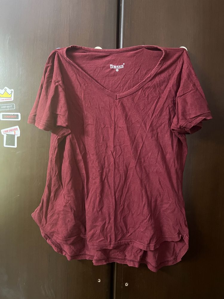 Maroon Cotton Plain Top Women