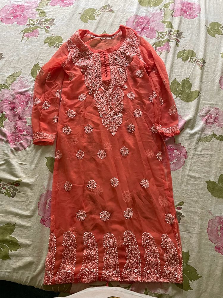 Peach Chikankari Kurta