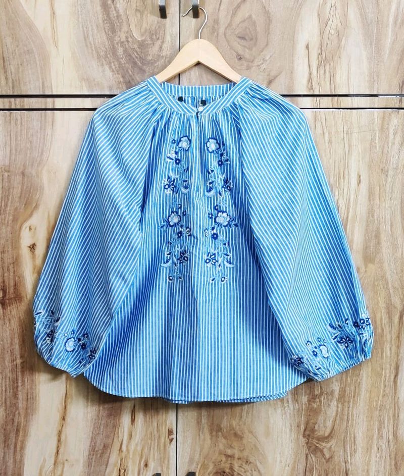 Blue Embroidery Work Top Size-44