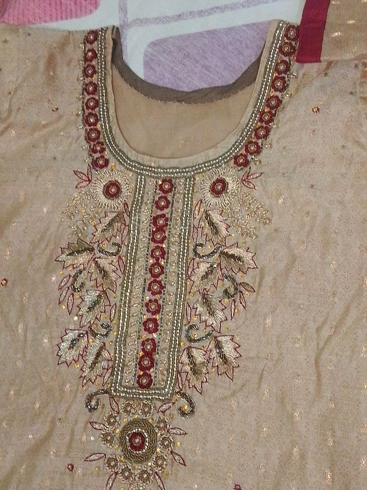 Golden And Maroon Plazo Suit With Dupatta