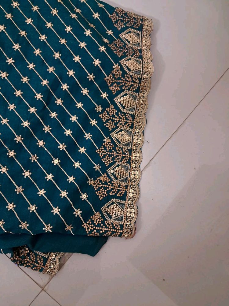 Stone Work Sequence Saree With Blouse Peace