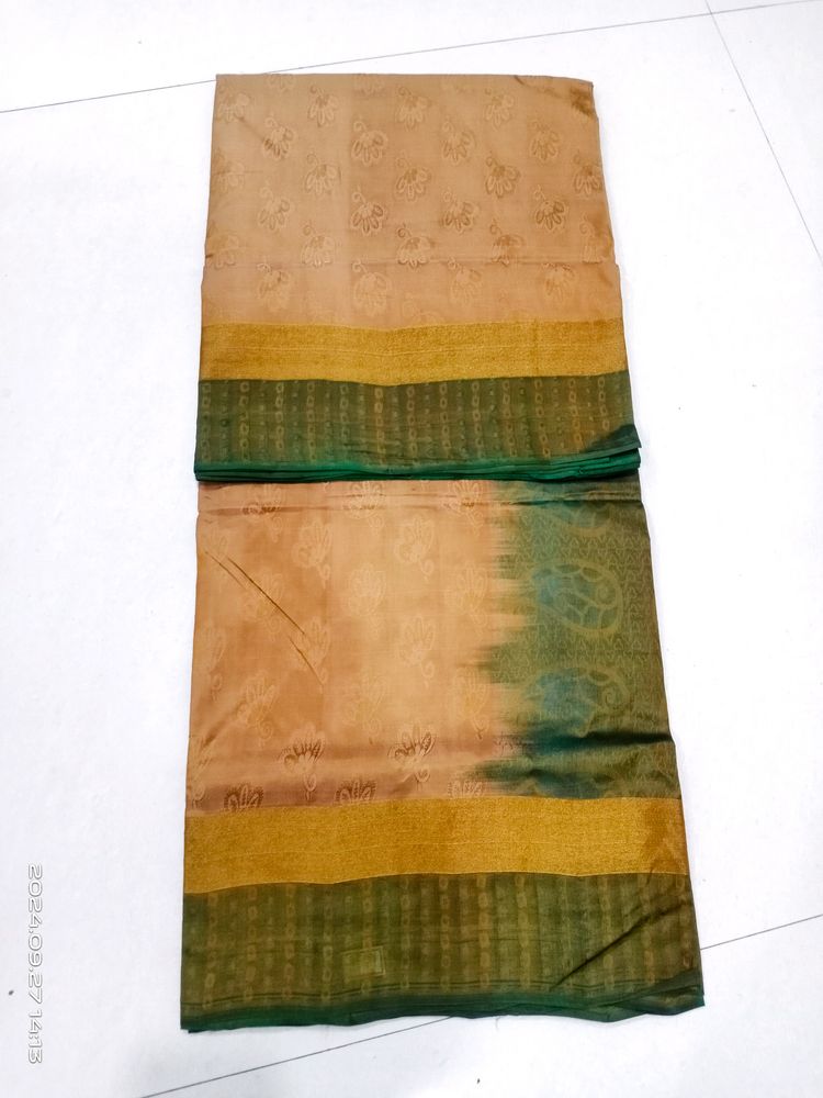 Beige and Green Saree