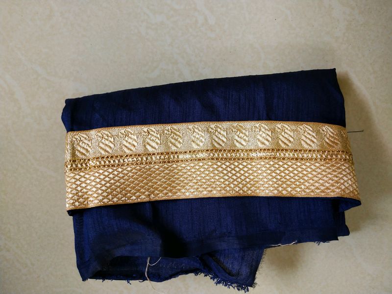 Navy Blue Blouse Material With Golden Border