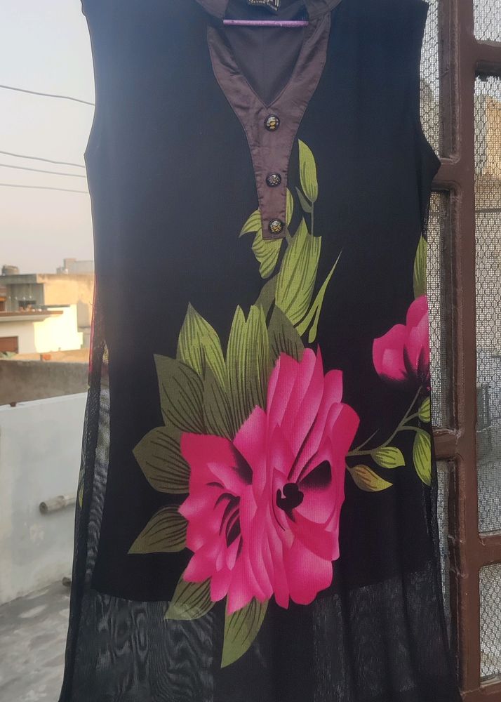 Black Georgette Sleeveless Kurti