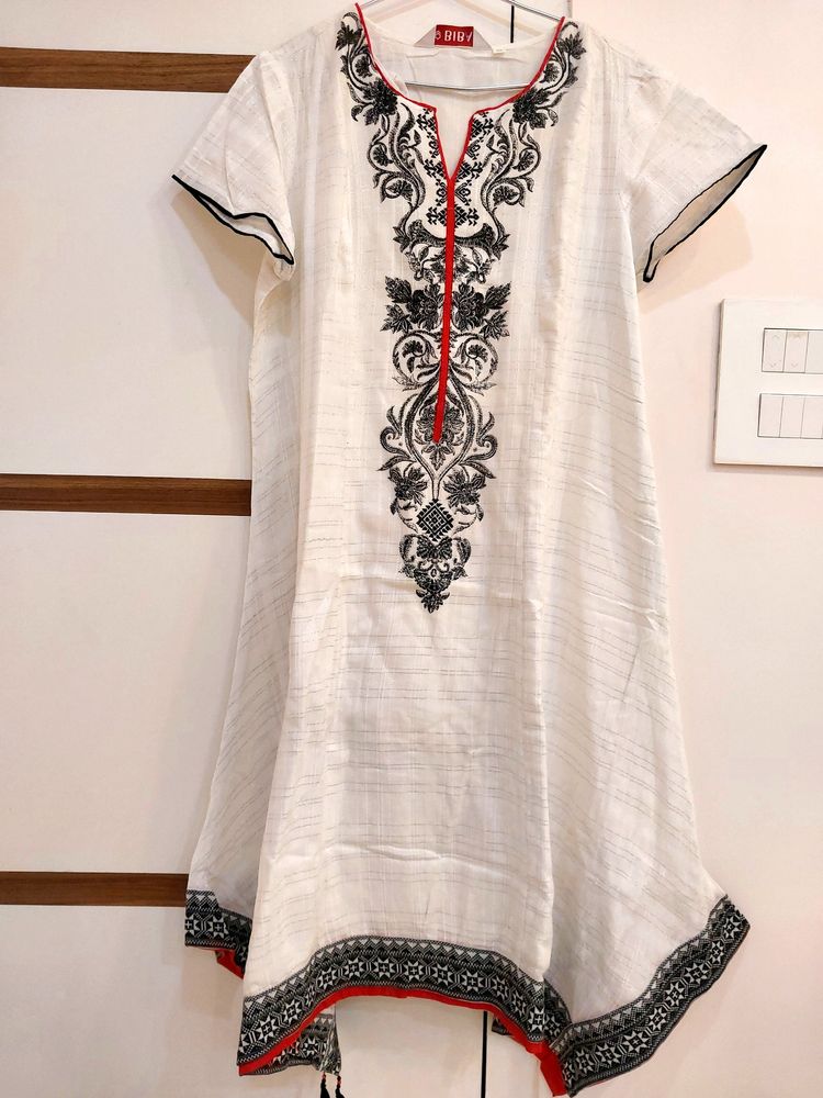 Biba 38 Size Kurti In High Low Pattern Kaftan Style Silver Zari All Over