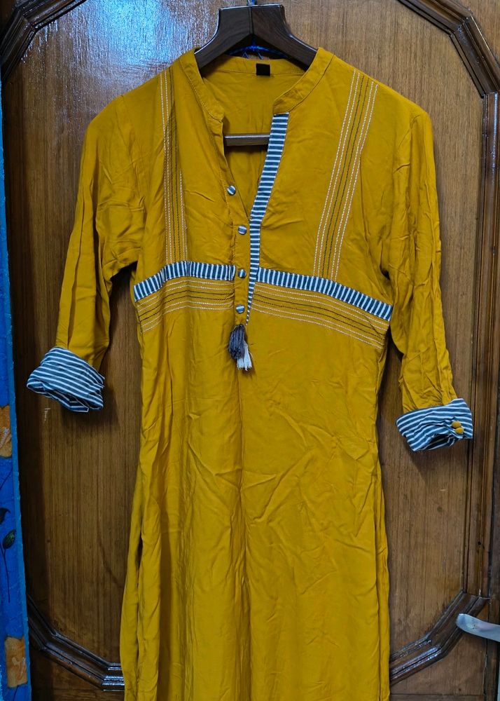 Mustard Colour Straight Fit Kurti