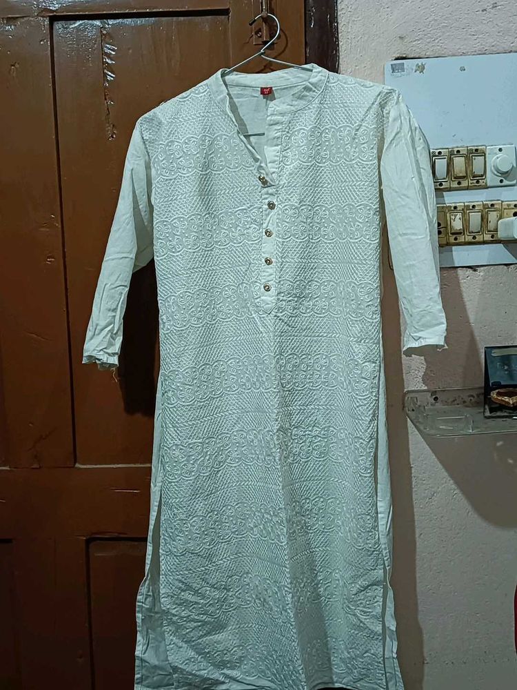 White Chicken Cotton Kurta