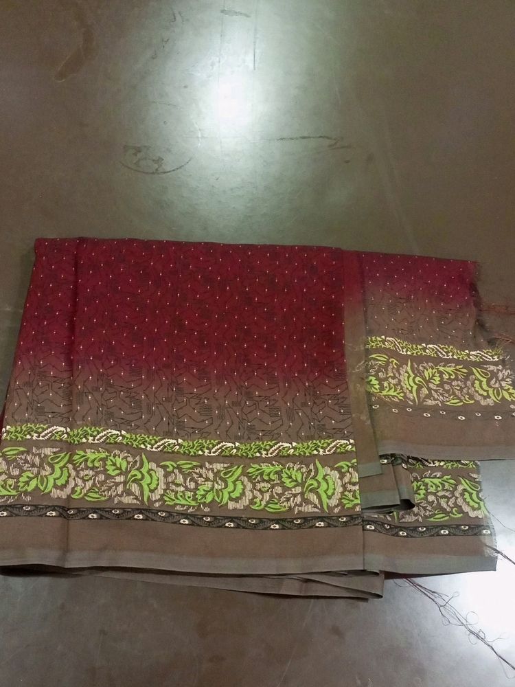 Georgette Brown Colour Printed Border..