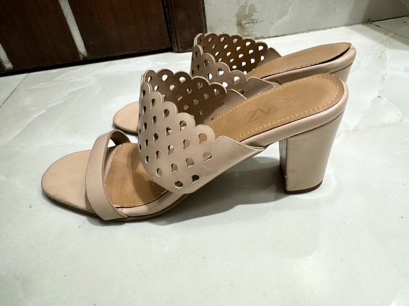 Nude Shade Heels With Cut Design Chikankari Shoes