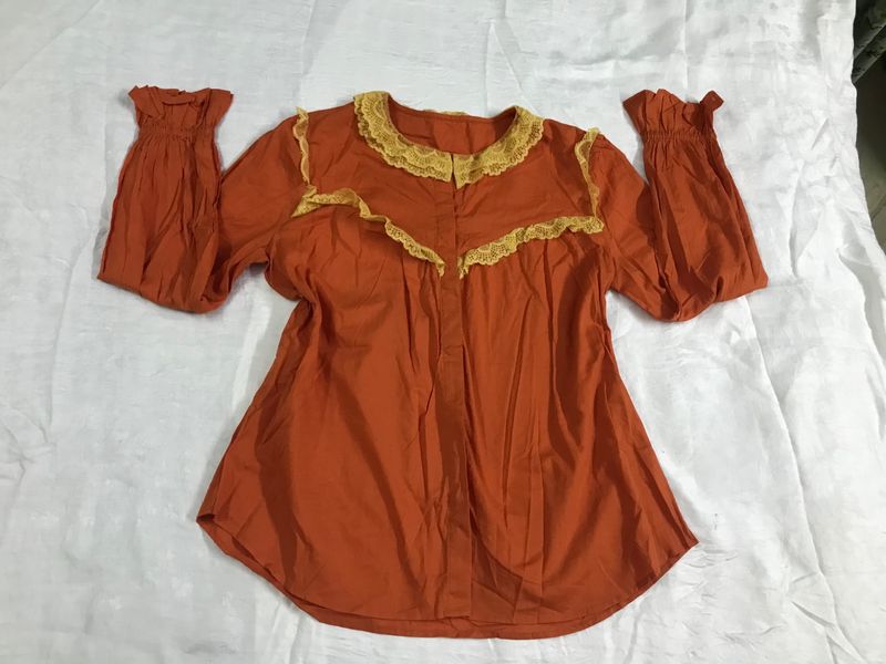 Cute Orange Top With Laces Fits M-L