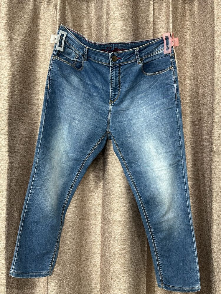 Denim Straight Leg Distressed Jeans