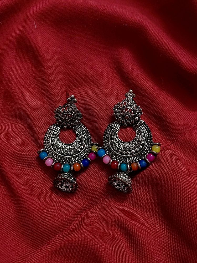 Multicolour Silver Oxidised Earrings