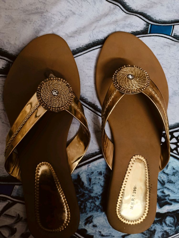 Golden Flat Chappal