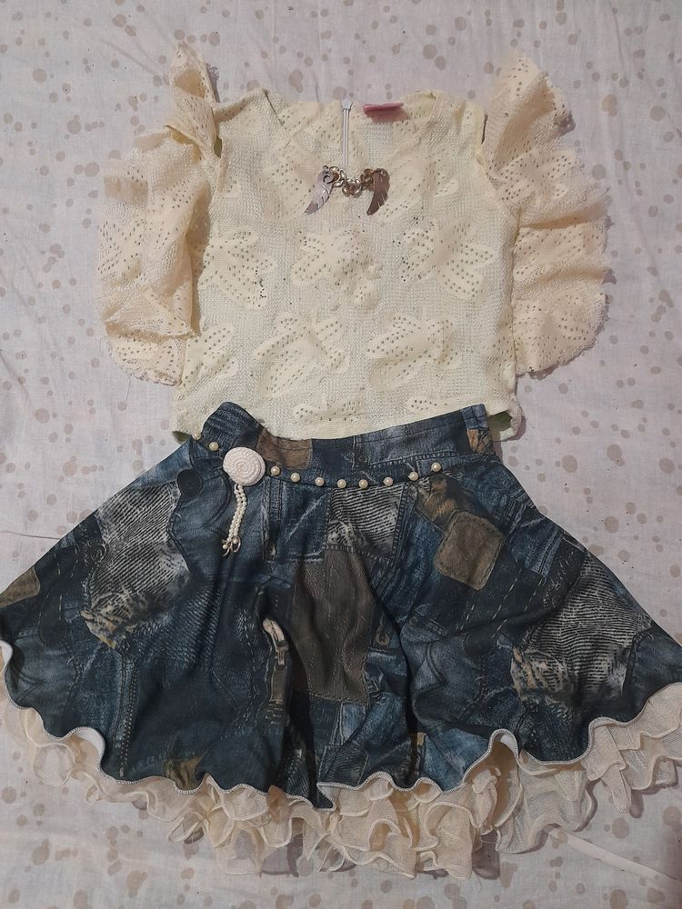 Mini Skirt With Crop Tops For 2-3years