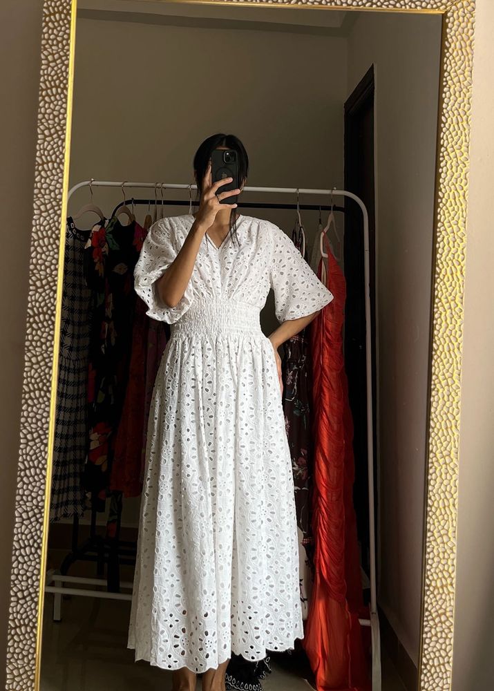 Cotton Broderie White Maxi Dress