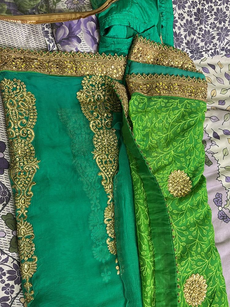 2 Shaded Saree Green