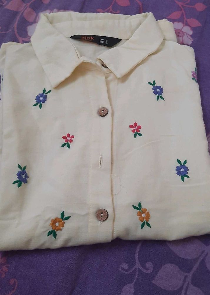 Zink Brand Beautiful Flower Embroidered Top