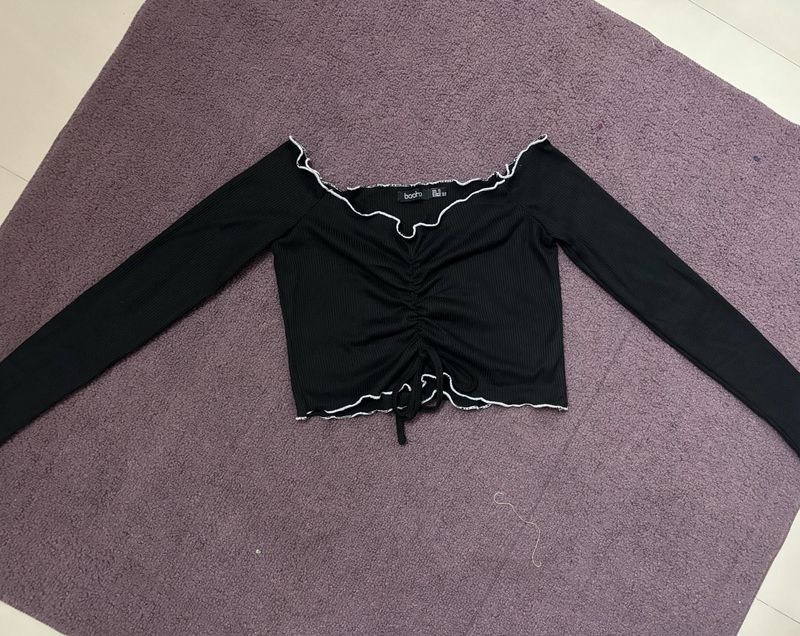 Bohoo Black Offshoulder Crop Top