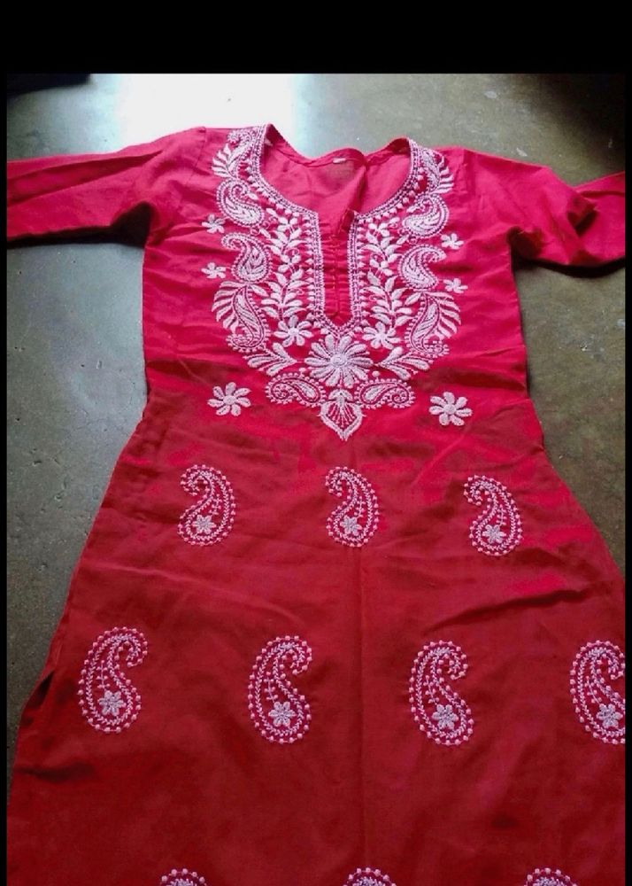 Chikankari Red Kurti