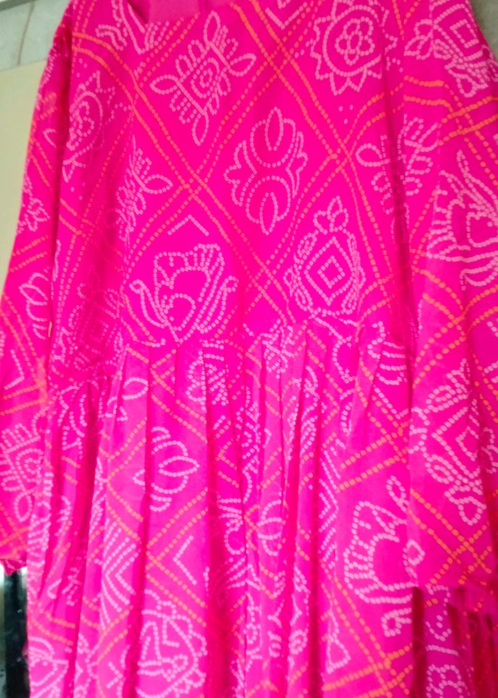 Women Pink Bandhani Style Gown