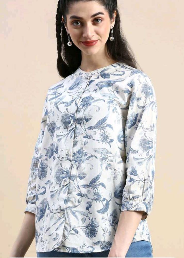 De Moza Floral Mandarin Collar Top