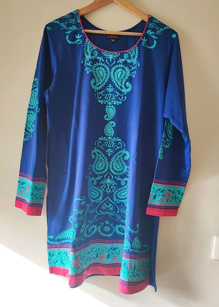 Blue And Pink Printed Warm Kurta.Size 3XL