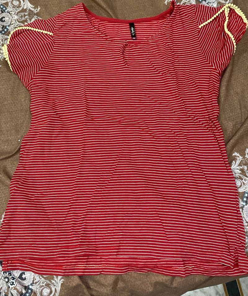 Shyla Red Top White Strips Size Xl