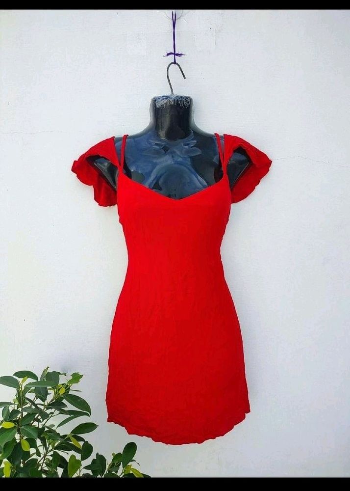 Red Flutter Sleeve Dress