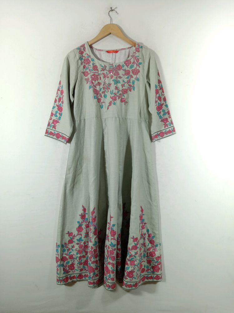 Light Green Floral Print Kurta (Women's)