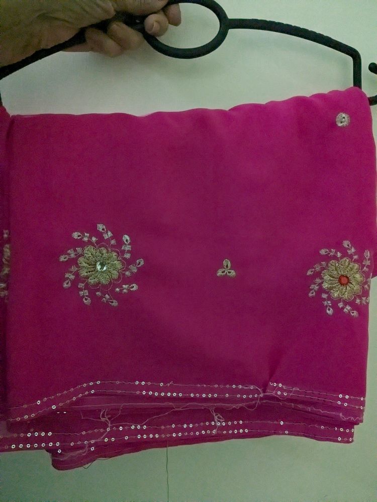 Pink Sequins Saree With Embroidery