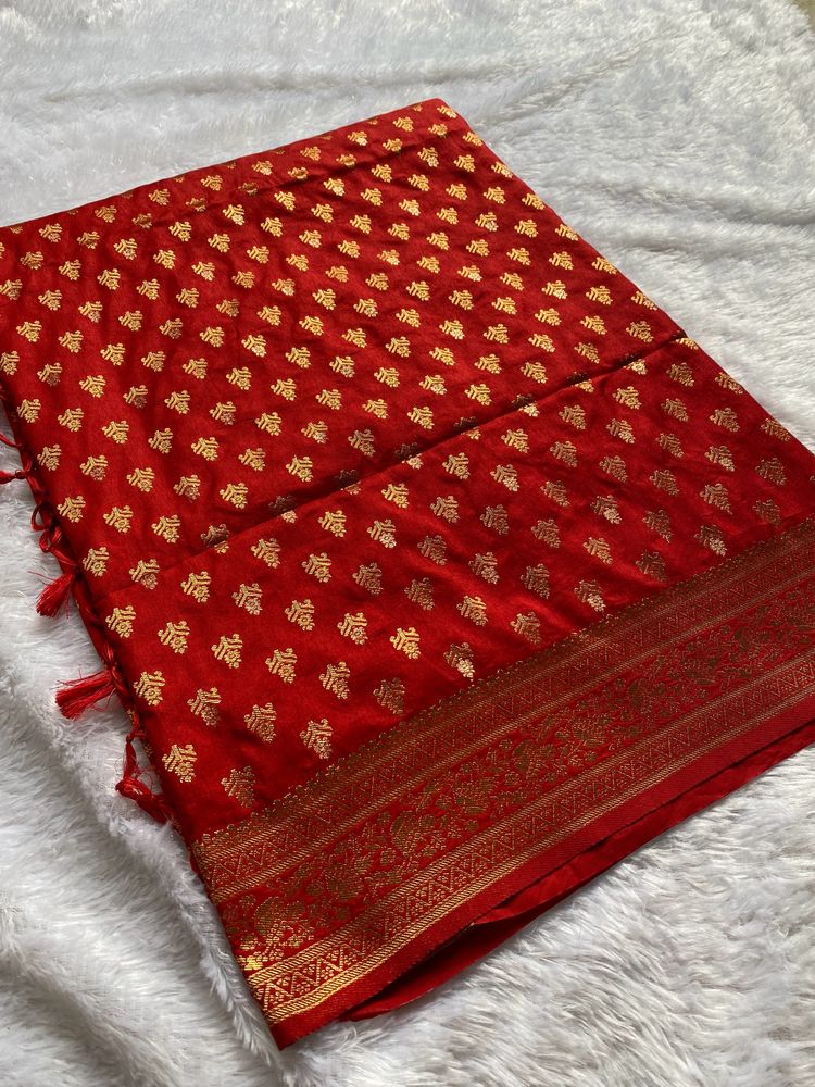 Brand New Red Soft Silk Saree With Blouse Piece