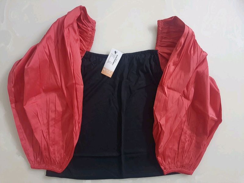 Brand NEW RED Puff Sleeves Top Medium Bust34"