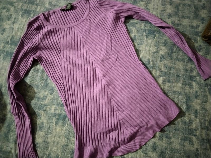 RICH PURPLE RIBBED TOP| FREE SIZE