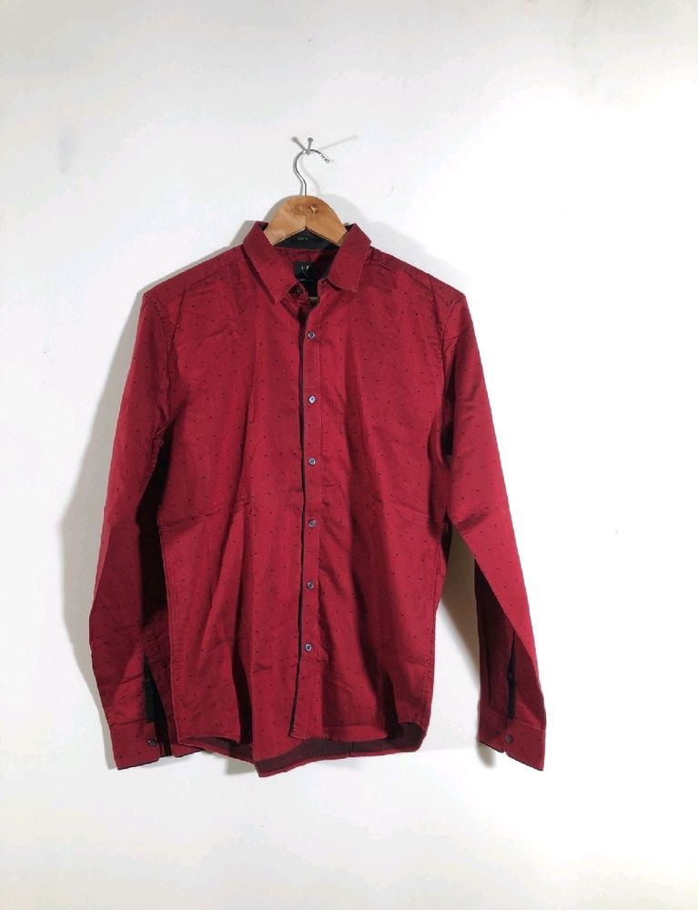 Dark Red Printed Casual Shirt (Men's)