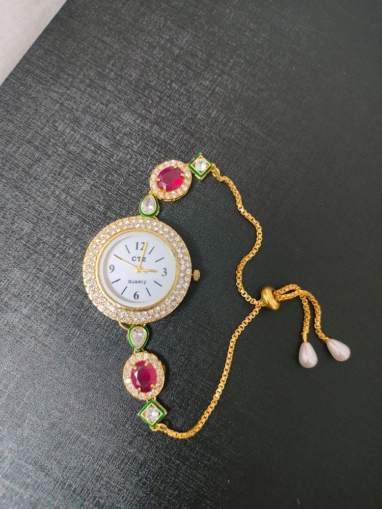 Kundan Analogue Watch For Women