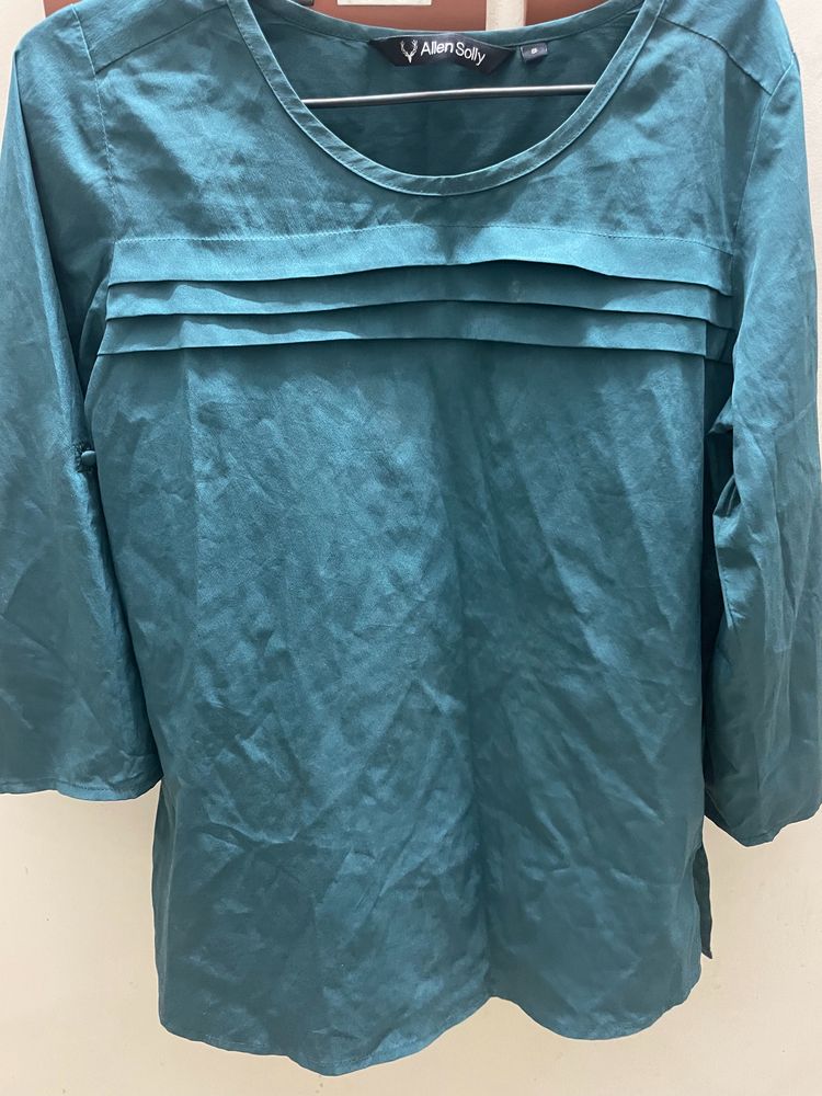 99 SALE Stylish Pleated Allen Solly Top, Teal Colo