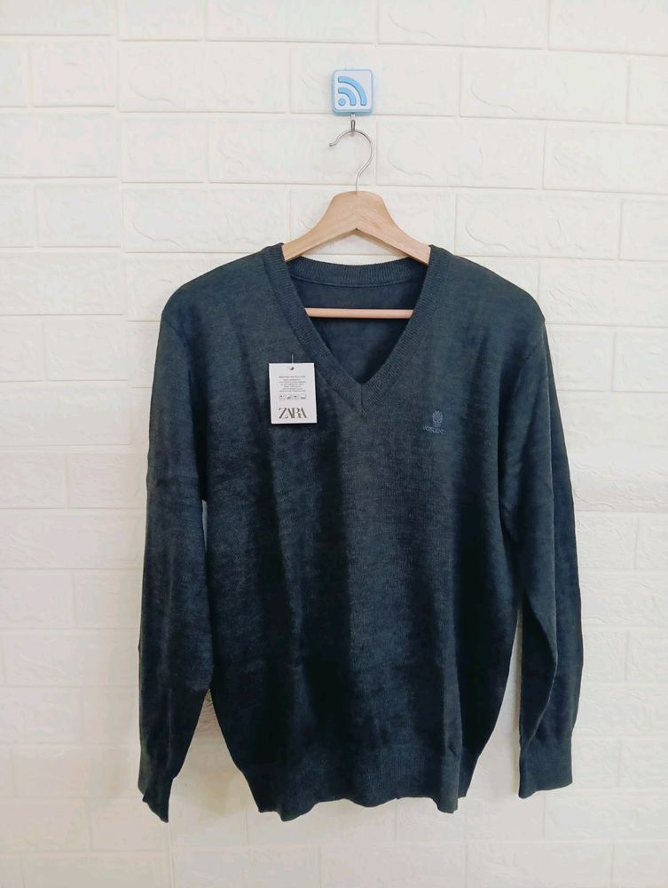 Dark Grey V Neck Wool Sweater