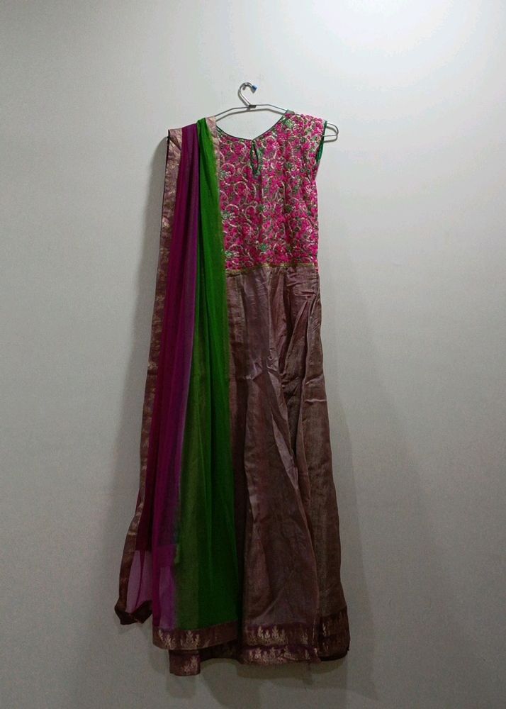 Ethnic Gown With Chiffon Dupatta