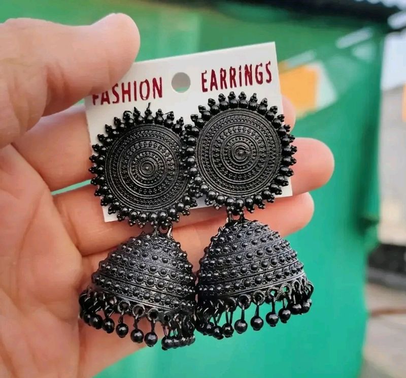 Traditional Black Alloy Jhumka Earrings For girls