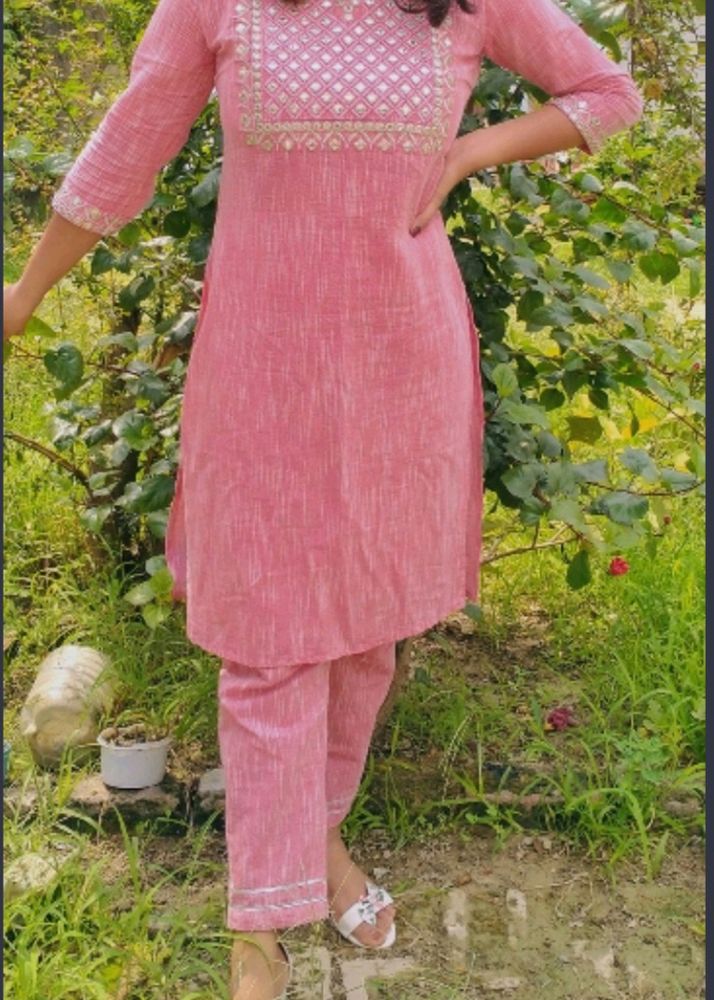 Pink Zari Kurta Set