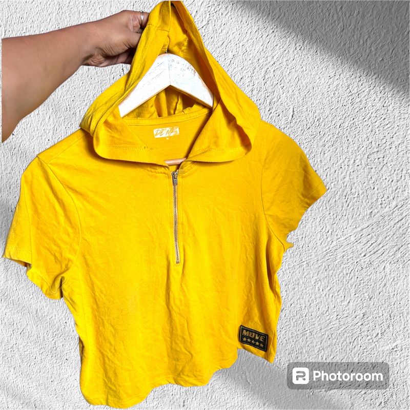 Mustard Yellow Hooded Crop Top