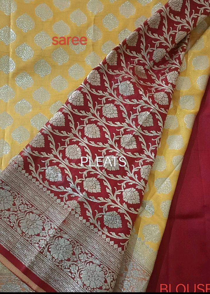 New Yellow Pink Katan Banarasi Silk Saree