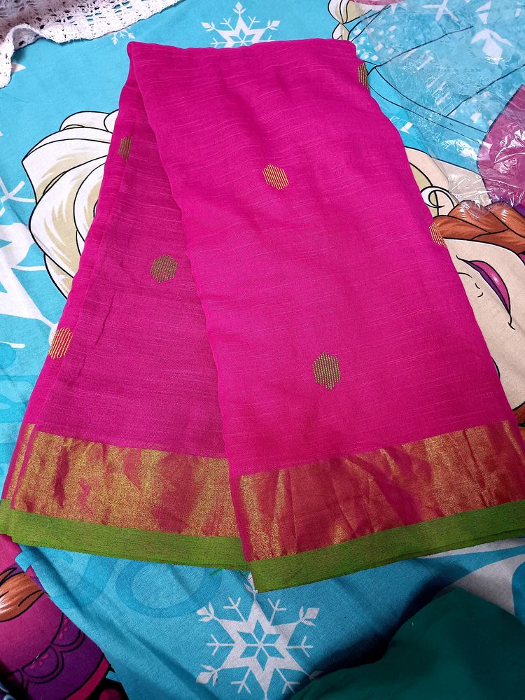 New Linen Saree With Blouse Pis Attached