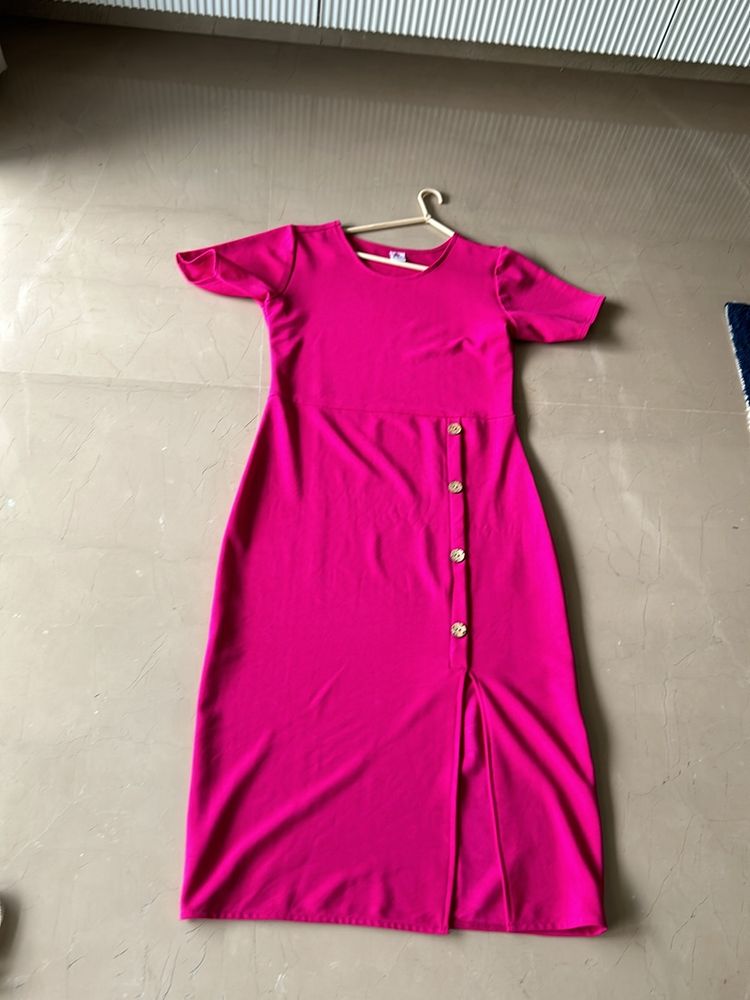 Fixed Price Pink Short Sleeves Midi With Slit