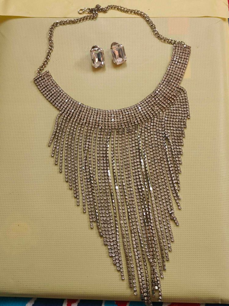 Silver Shining Necklace With Earrings