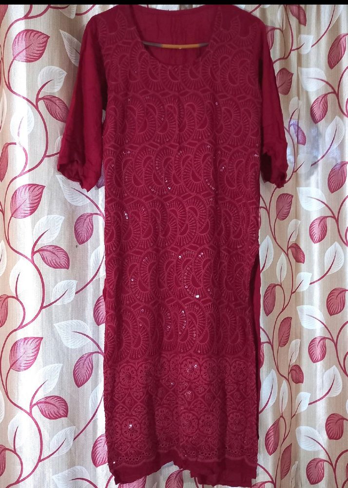 Maroon Chikenkari Kurta