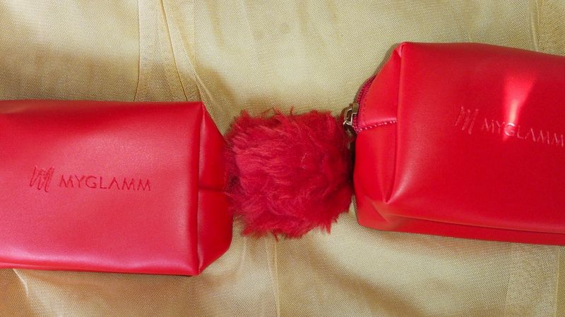 Myglamm Red Pompom Pouch Pack Of 2