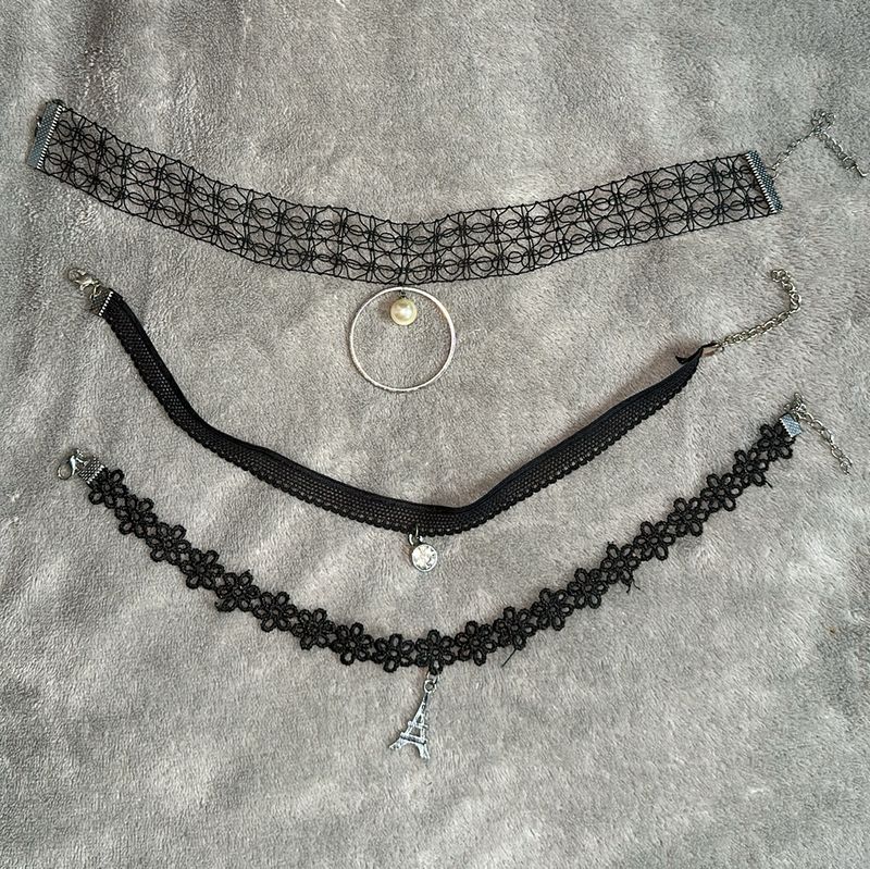 Set Of 3 Black Choker Strings