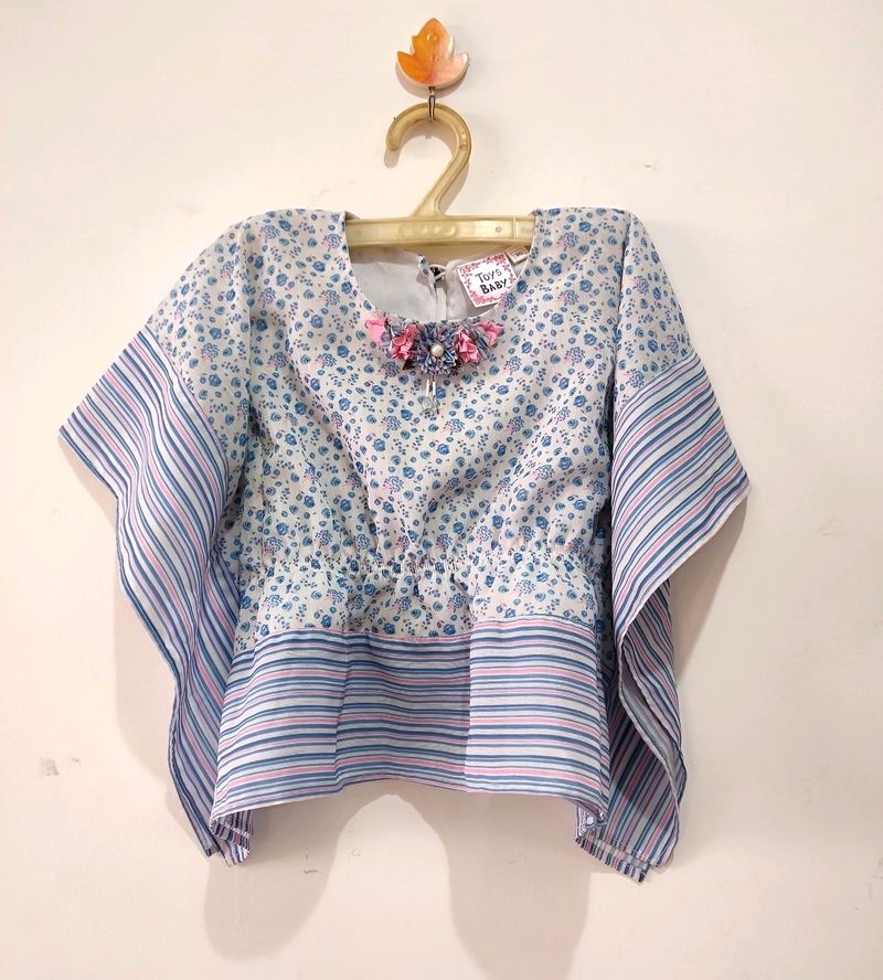 Blue Kaftan Top For Girl Kid